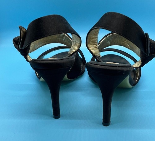 Women’s Nina Black Satin 4" Stiletto Sandal. Sz 7.5 M EUC - Picture 3 of 8