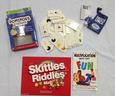Math learning home school bundle multiplication fractions dice skittles book