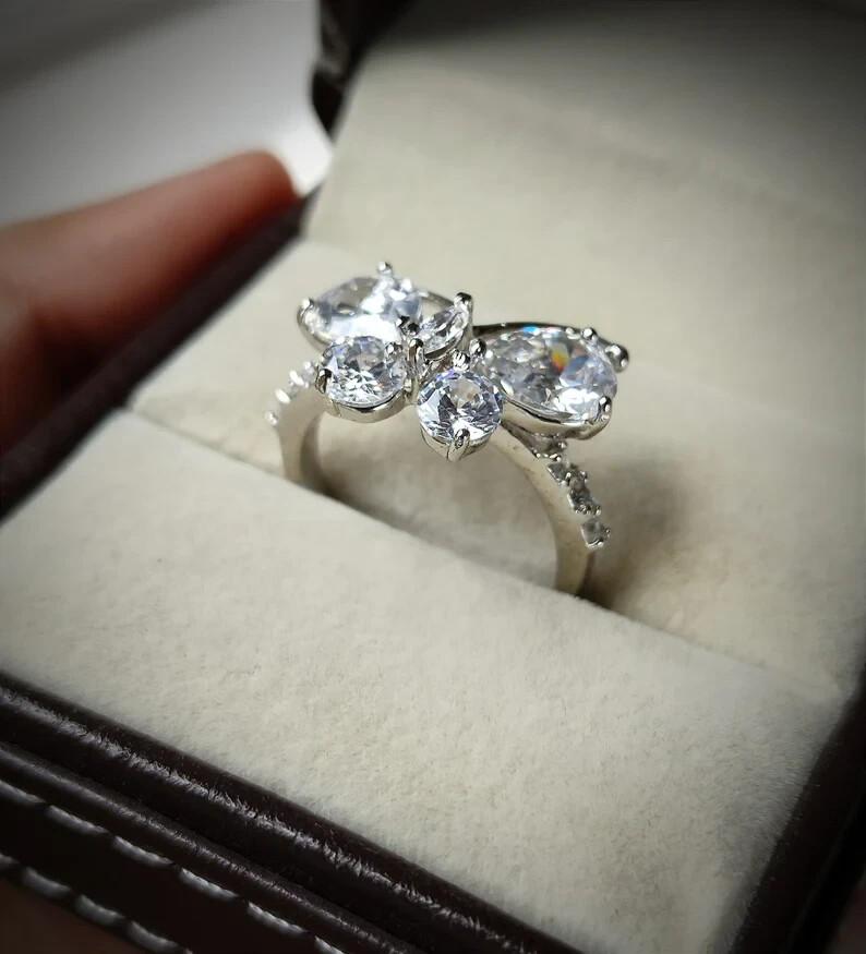 Moissanite butterfly ring in 925 sterling silver