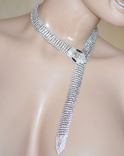 Collana donna girocollo serpente collier semi rigido strass cristalli neri UX39 - Foto 3 di 7