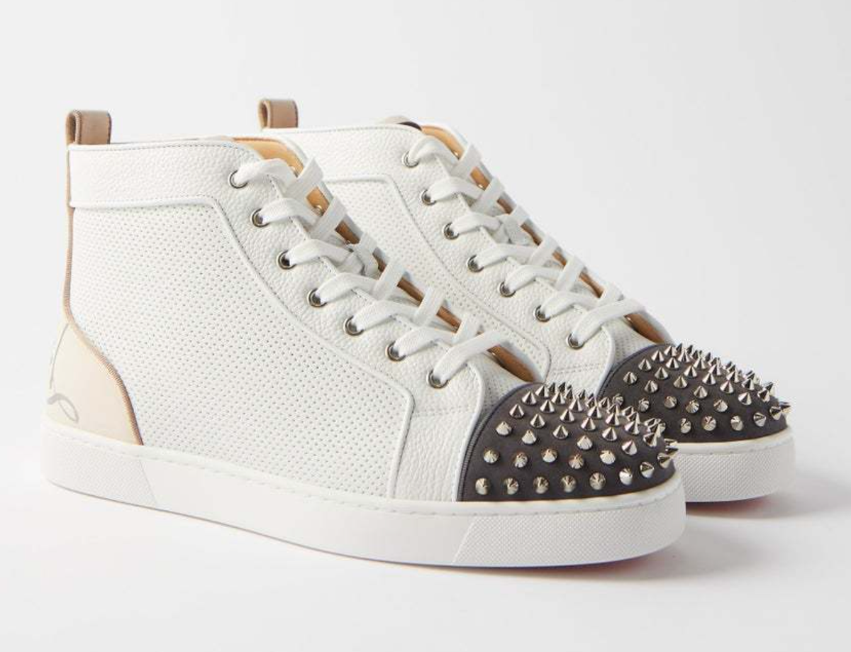 Christian Louboutin Fun Lou Spikes Flat White Perf High Top