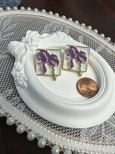 Vintage Style Enamel Iris Flower S925 Stud Earrings Sterling Silver Post