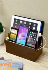 Mobilevision Mahogany Wood Universal Multi Device Organizer Charging Station