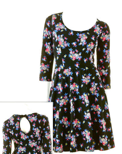 NWT Lauren Conrad Bow Fit and Flare Floral Dress ~ Black Floral ~ Small (4-6) - Picture 2 of 2