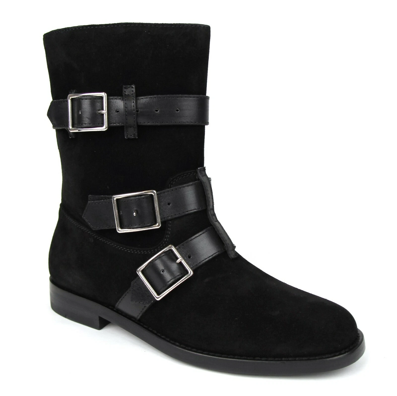 Saint Laurent Women's Black Suede Motorcycle Boot w/Strap Buckles 36 395356 1000