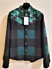NEW 3,150 Valentino Checker Leather Star Camo Mohair Wool Flannel Jacket -Sz 46