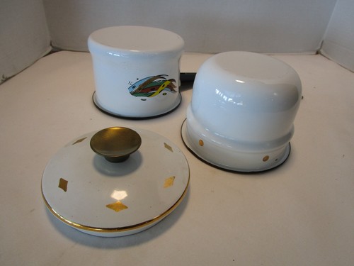 Midcentury Enamelware George Briard double boiler Green Garden pattern 1960s HTF - Picture 8 of 10