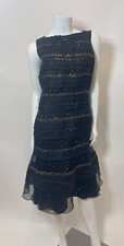 Carolina Herrera Silk Organza Sequin Tiered Dress in Black Size 8