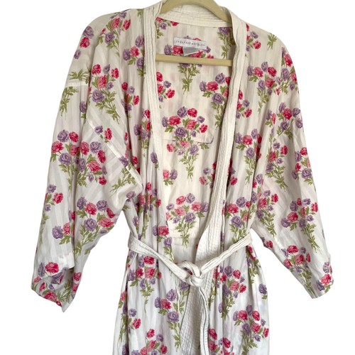 Crabtree & Evelyn Belted Bath Robe XS / S Small White Pink Floral Print ...