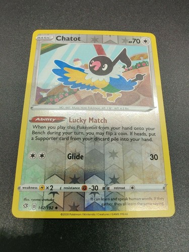 CARTE TCG CHATOT 142/192 Reverse Holo Rebel Clash Pokemon Comme Neuf + économiseur De Cartes EUR
