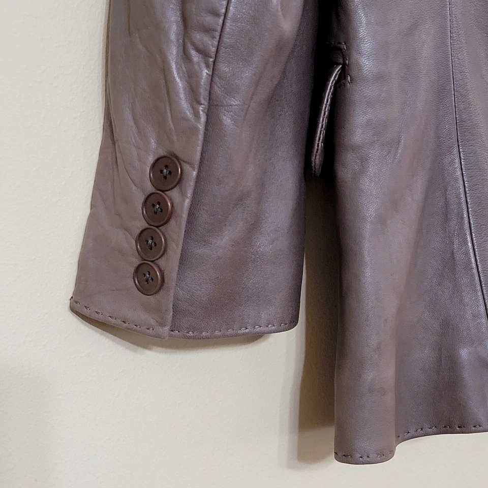 Chaqueta Blazer Vintage JUICY COUTURE Cuero Marrón Recortada Manga 3/4 Talla Mediana Foto 4 de 4