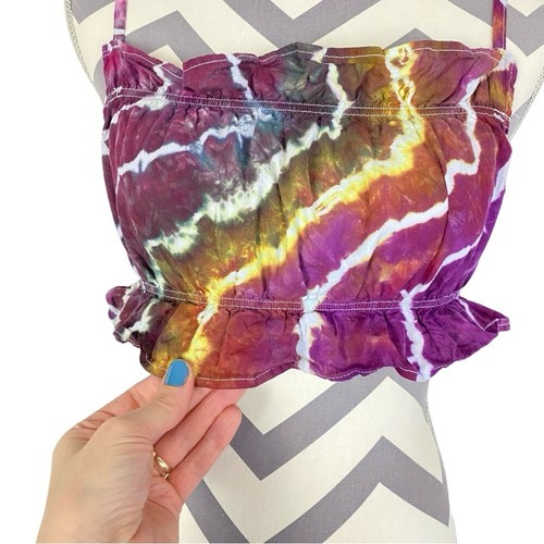 Handmade Geode Tie Dye Tank Top Womens Size Smsll Cropped Shirt Ruffle Pink Tan - Picture 4 of 12