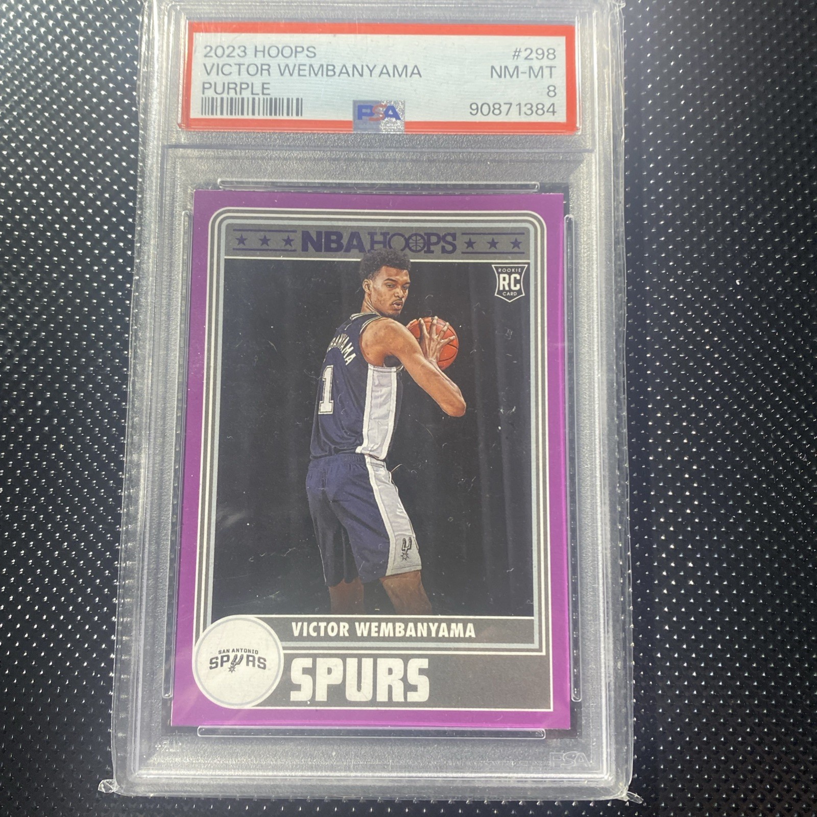 2023 Panini NBA Hoops Victor Wembanyama Spurs #298 RC Rookie Purple PSA 8 NM-MT