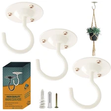 Ceiling Hooks for Hanging Plants 3 Pack - Hanger Indoor Metal Bracket Iron