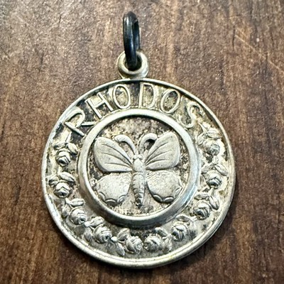 Vintage Butterfly Rhodos Greece 900 Silver Charm Floral Pendant Souvenir 