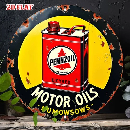 Vintage Motor Oil Can Round Aluminum Sign Rustic Metal Wall Art Metal Tin Signs