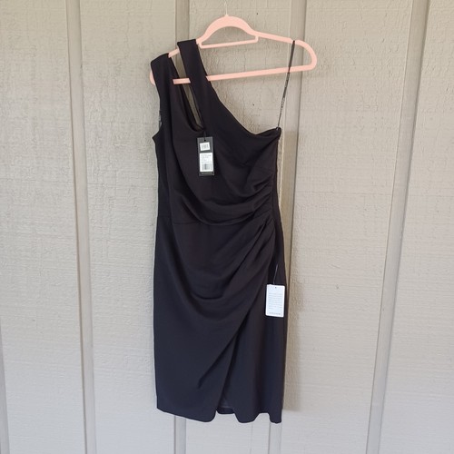 Tadashi Shoji Damen One Shoulder Cocktailkleid Gr. L Cut Out drapiert in schwarz - Bild 1 von 13