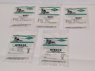 Lot of 5: Asstd NTE Parts, 6407 Diode, NTE232 Pre-Amplifier, NTE972 Regulator
