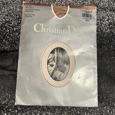 Womens Vtg Christian Dior Diorissimo ultra sheer lace top stockings-Champagne