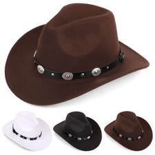 Men Women Flat Wide Brim Felt Fedora Hat Stylish Decorative Cowboy Hat Summer US