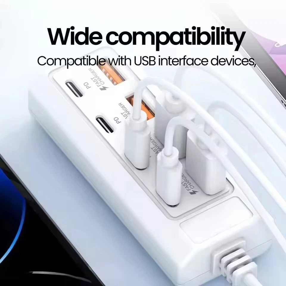 8-fach Mehrfach Stecker PD Schnellladegerät 4x USB -C + 4x USB Charger - Bild 3 von 4