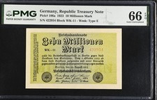 Germany 10 Millionen Mark 1923 P 106 a Gem UNC PMG 66 EPQ