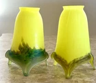 Vintage Hand Blown Glass Lampshade Tiffany Style Tulip Yellow Set of 2