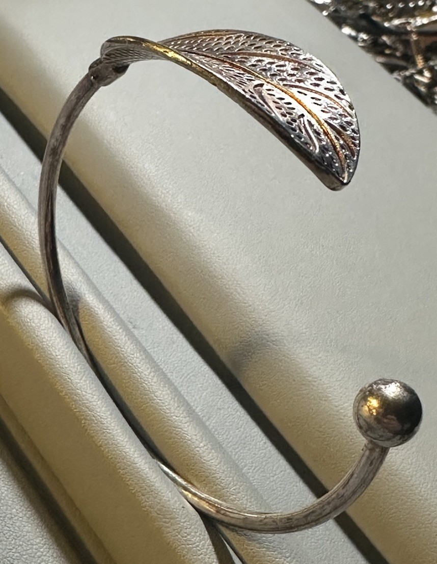 Fine Silver .999 Leaf Adjustable Bangle Bracelet … - image 1