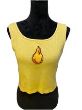Vintage 80s Maverick Yellow Pear Embroidered Tank Top Crop Top Retro USA Made