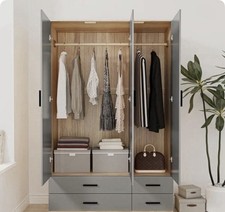 Retonia Solid Wood Wardrobe Bedroom Furniture Storage Cabinet Unit with Drawers