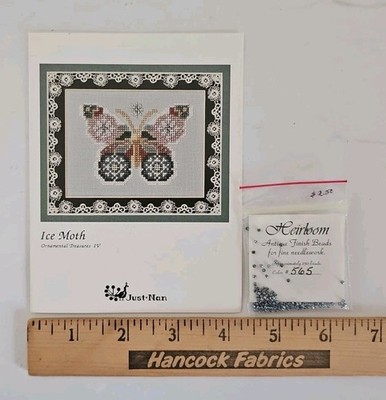 RARE Just Nan ICE MOTH Counted Cross Stitch Pattern JNOT04 & Heirloom Beads 565 