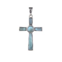 Cavill Larimar Kreuz AnhäNger Damen Sterlingsilber 925 Rhodiniert 2,2Ct Blau