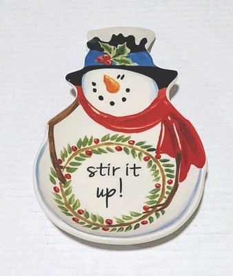 Cracker Barrel Spoon Rest Ceramic Stir It Up! Snowman Christmas Winter Holiday 