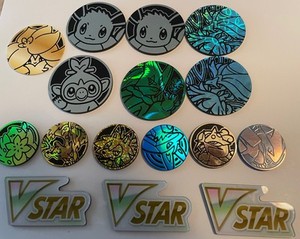 Pokémon Flip Coins 7- large 6-Small 3-V Star lots of 16 VG