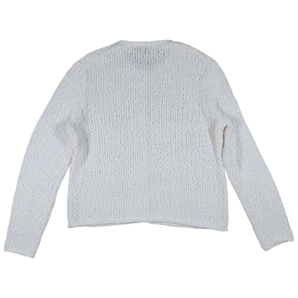 Eileen Fisher 开衫毛衣女式 S 白色粗针织棉结纽扣 — 第 2/4 张图片