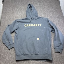 Carhartt Hoodie Mens XL Blue Loose Fit Pullover Sweatshirt Spell Out Logo Stains