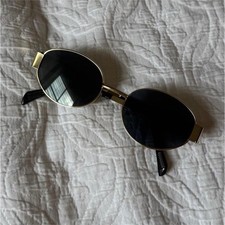 Lightweight Oval Sunglasses Gold Tone Metal Frame Black Tinted Lenses