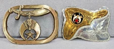 2 Vtg Shriners Masonic Belt Buckles Brass Baron Buckle and Western Flair Handmde