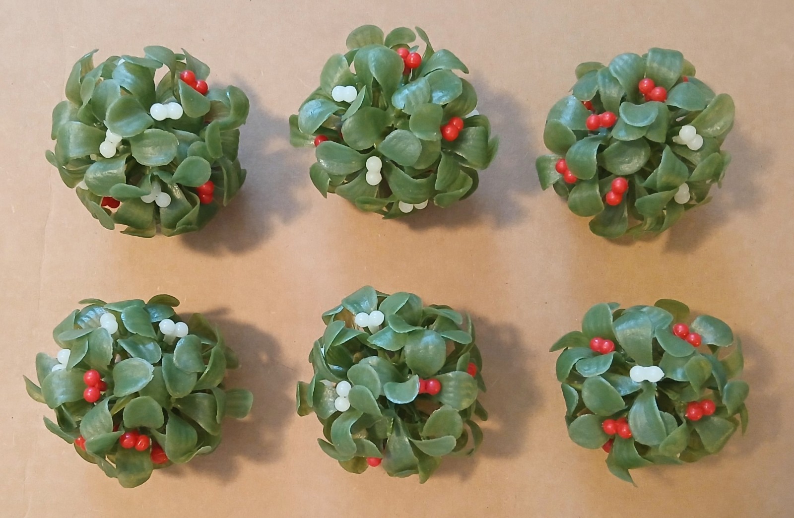 Vintage Christmas Mistletoe Kissing Balls MCM 1960s Hong Kong red, white berries