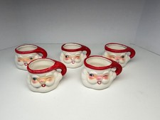 Lot of 5 Vintage Mini Holt Howard Ceramic Winking Santa Mugs Christmas 1960. 1