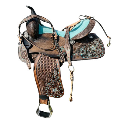 Handmade Western Horse Saddle Leather Barrel Racing Tooled Trail Tack Equestrian