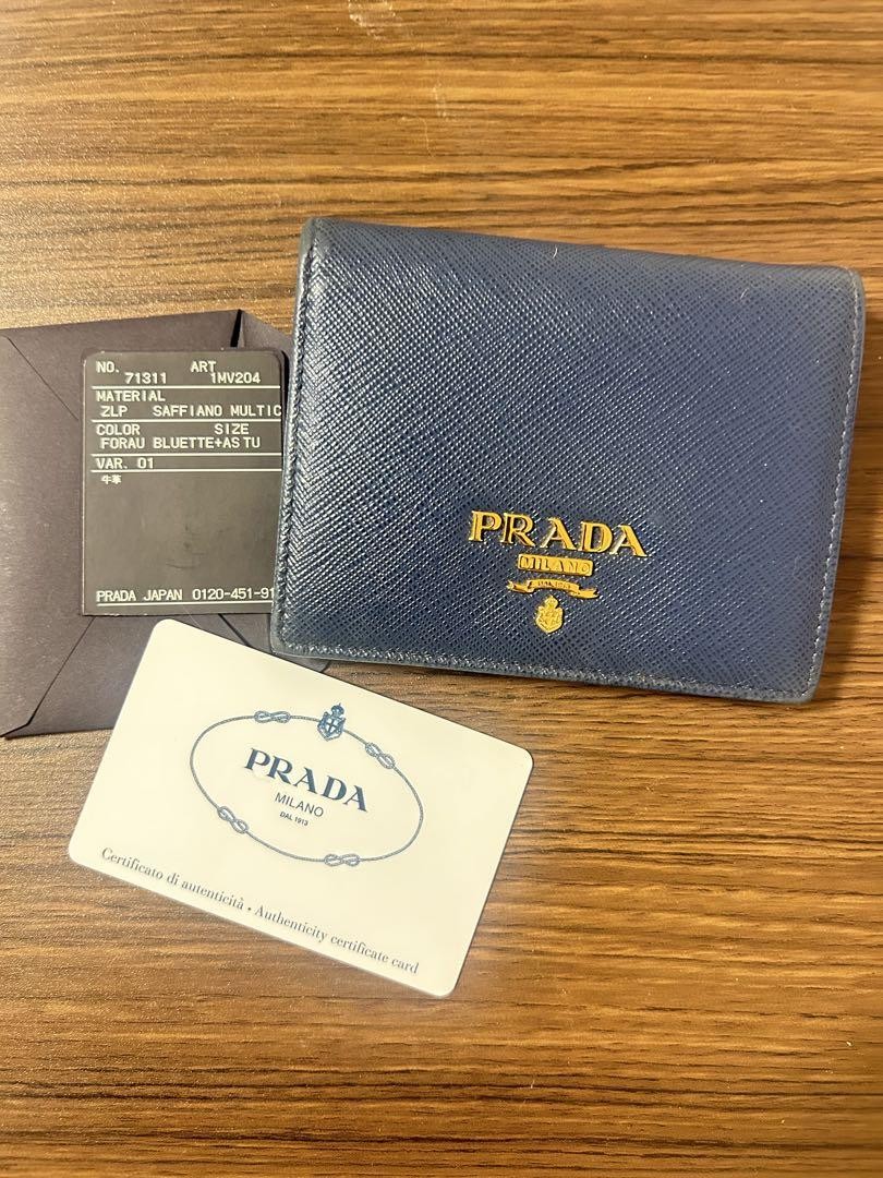 Prada Saffiano Leather Bi-Fold Wallet in Navy Bi-Color