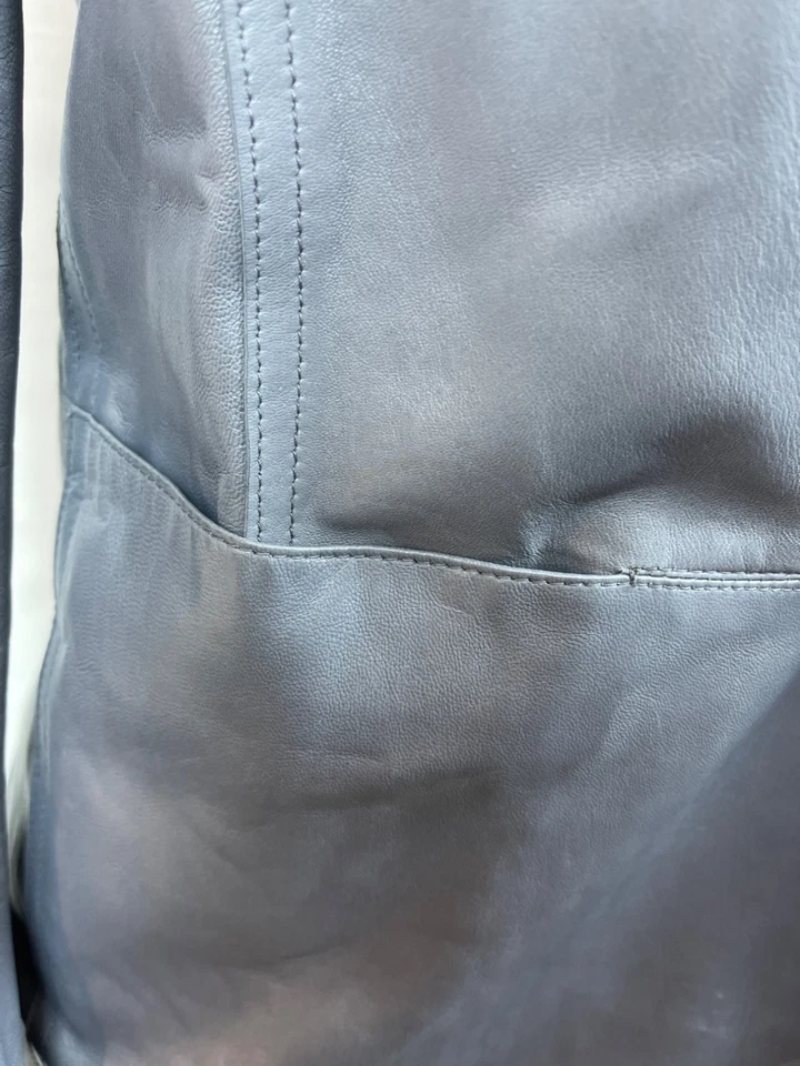 Abrigo Blazer Donna Karan de Cuero Longline de Un Botón en Gris Pizarra Talla 2 Foto 4 de 4