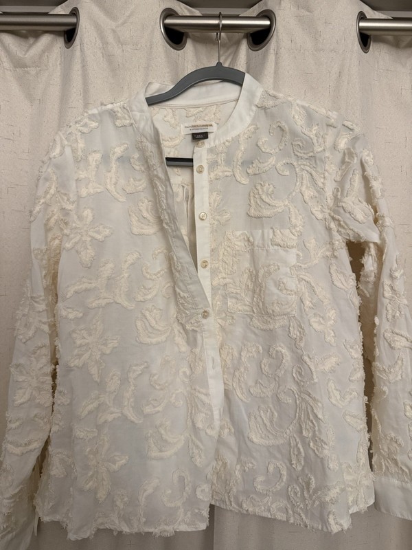 Pilcro Anthropologie White Button Front Pocket Shirt Small Design on Front
