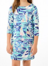 Lilly Pulitzer Shift 3/4 Sleeve Dress Girls Size XL 12/14  Sailboat Multi Color