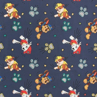 SWAFING Jersey Stoff Paw Patrol Chase, Rubble, Marshall, nachtblau (Meterware ab 0,50)