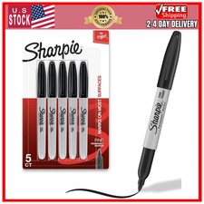 Sharpie Permanent Markers Fine Tip Black 5 Count Quick Drying Fade Resistant