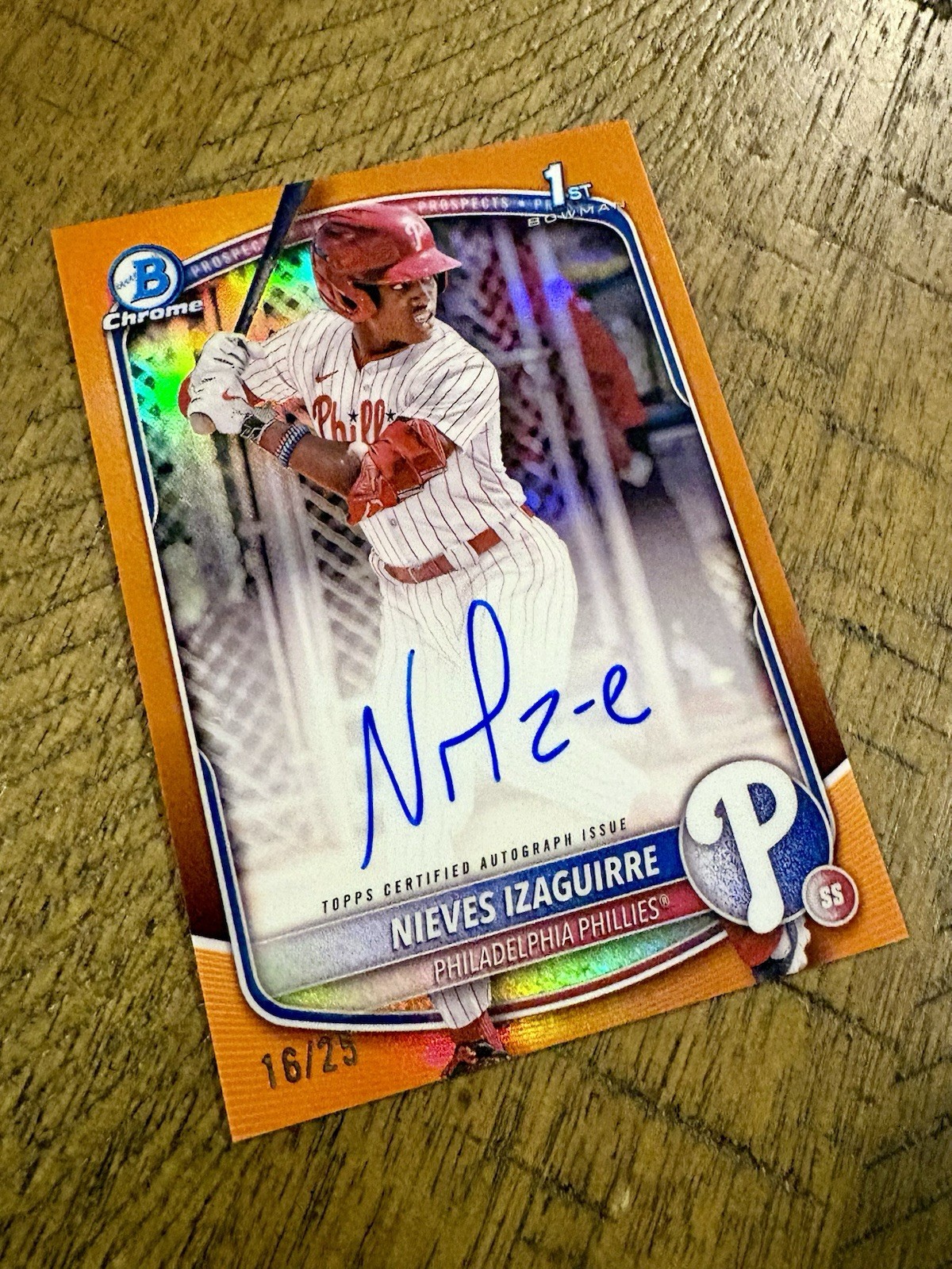 2025 Bowman Chrome 1st Nieves Izaguirre #/25 Orange Refractor Auto 1st Bowman