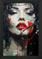 The beautiful lady with red lips Framed Wall Art Poster Canvas Print Picture
