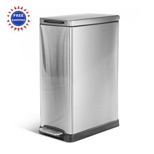 12 Gallon Slim Kitchen Trash Can with Soft Close Lid Step Pedal Stainless Steel
